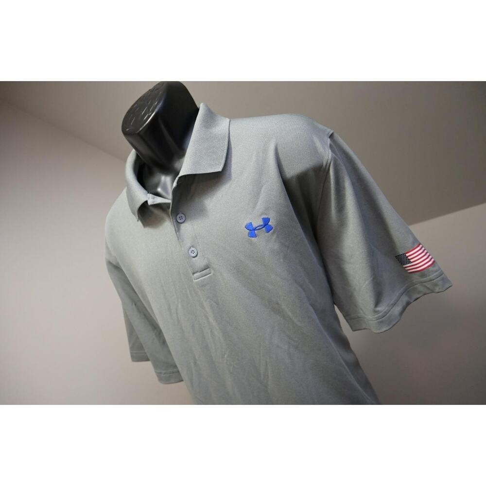 Under Armour Golf Polo HeatGear American Flag Athletic Shirt Mens Sz 2XL XXL